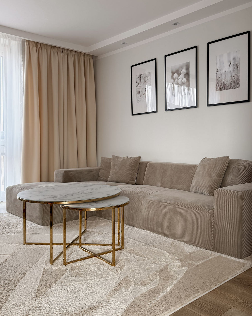 Corner Sofa LUNGO Corduroy Beige 4 Seater Right Hand