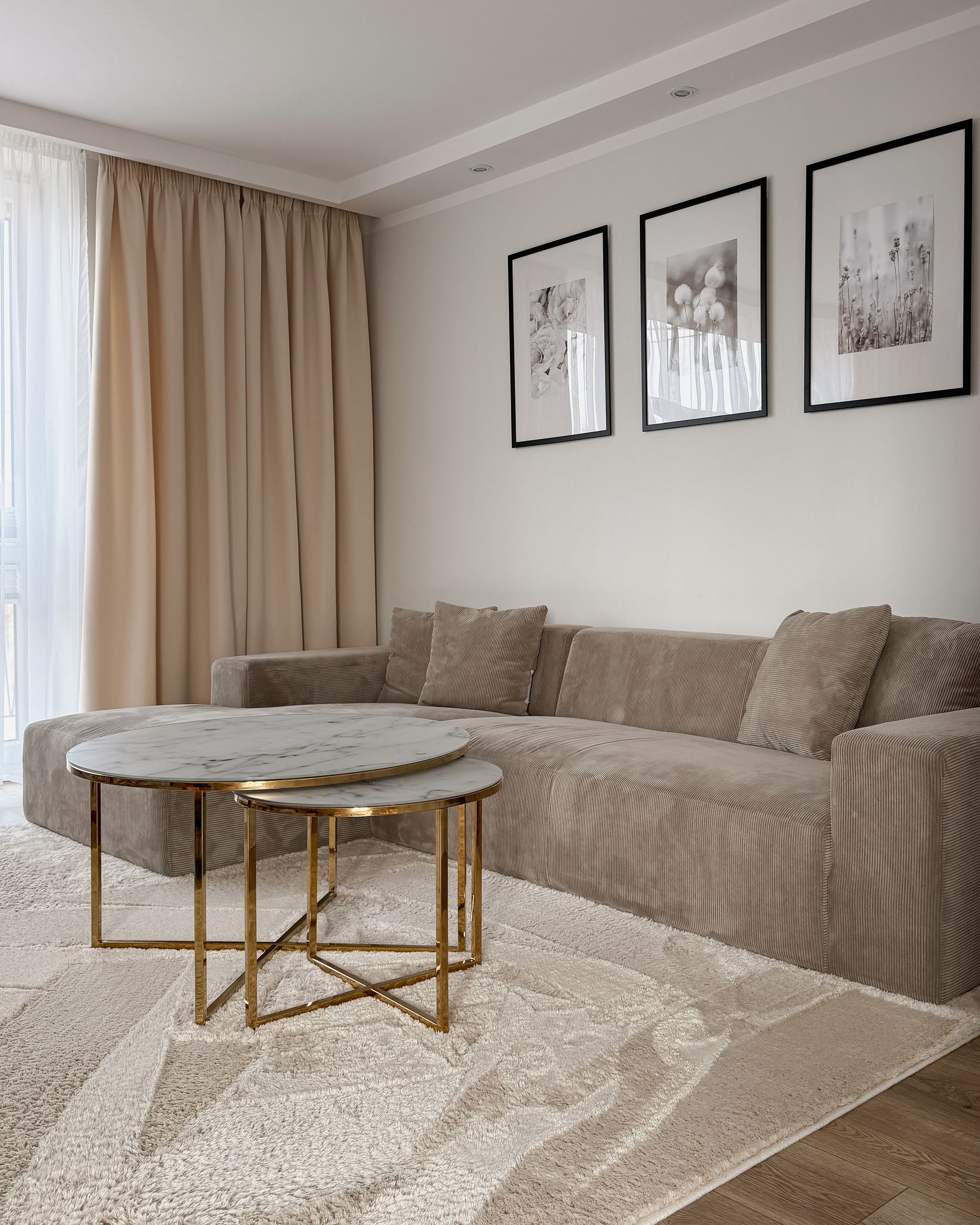 Corner Sofa LUNGO Corduroy Beige 4 Seater Right Hand