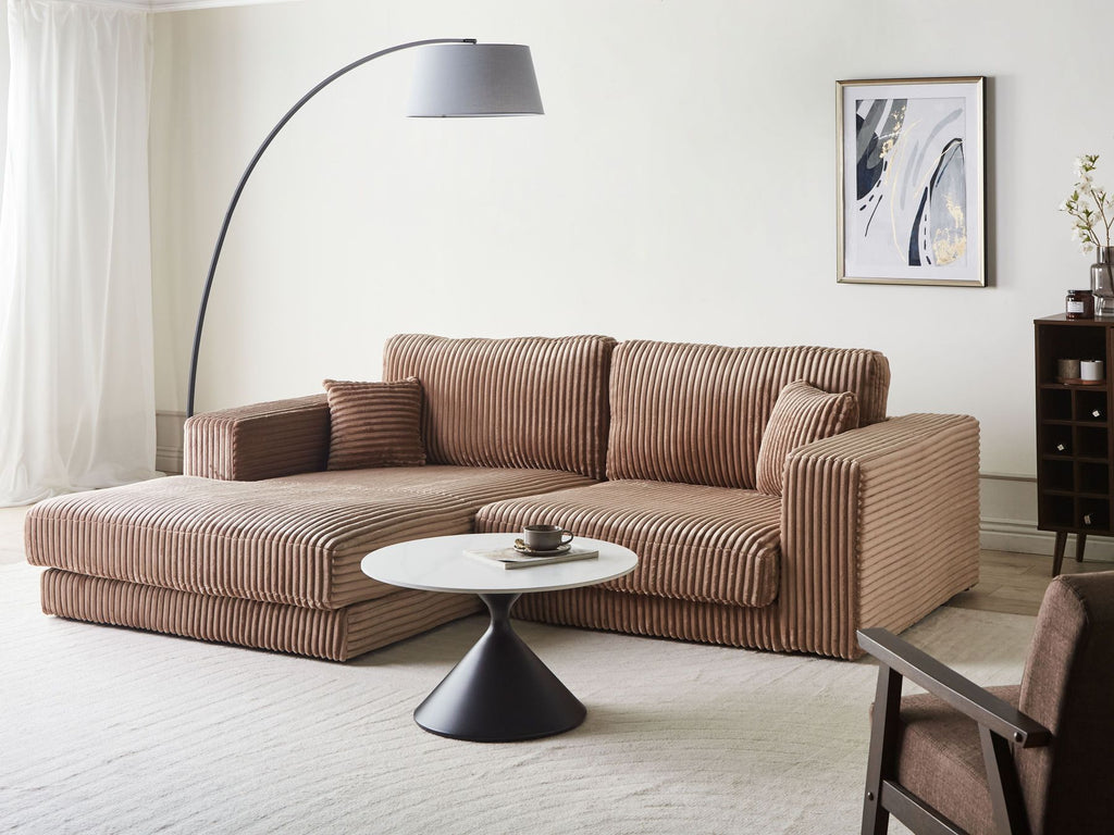 Corner Sofa LOFOTEN Corduroy Light Brown 3 Seater Right Hand