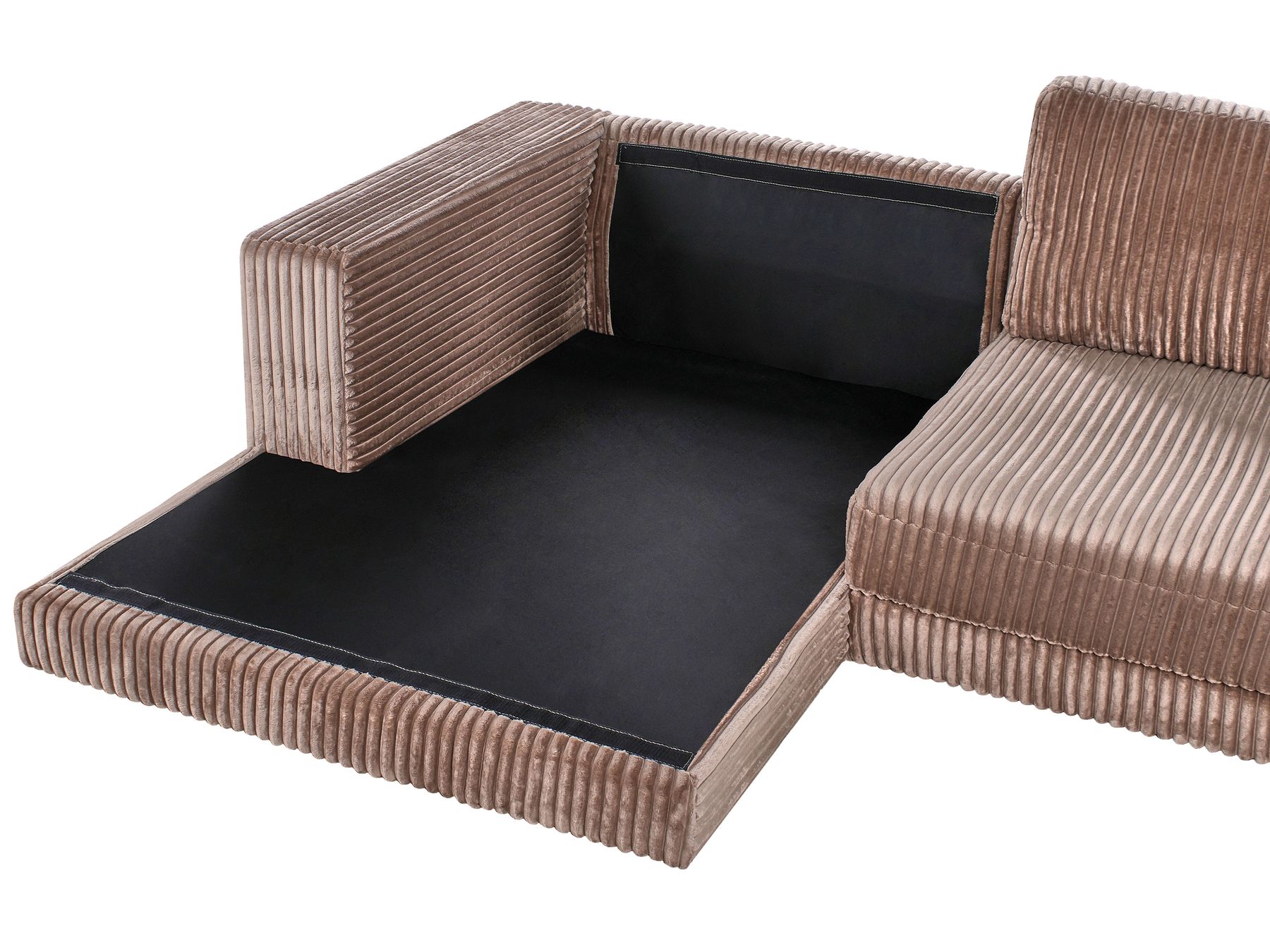 Corner Sofa LOFOTEN Corduroy Light Brown 3 Seater Right Hand