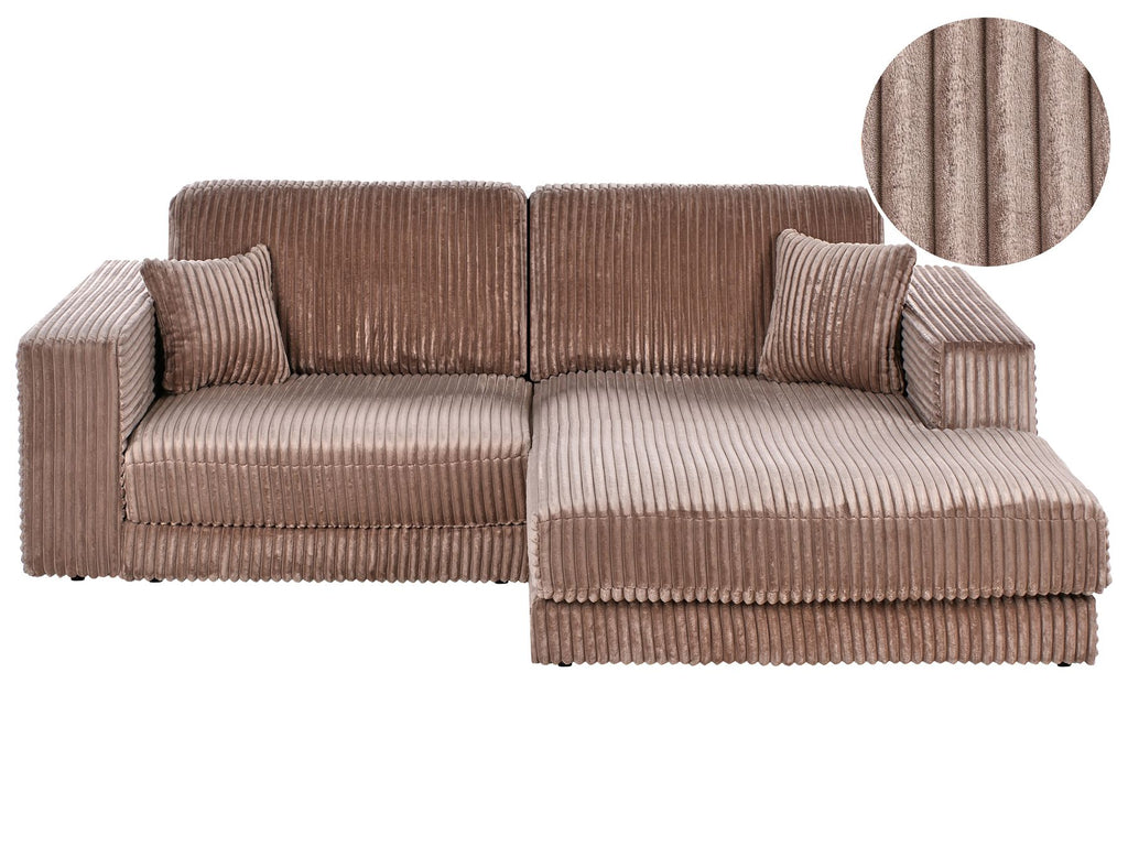 Corner Sofa LOFOTEN Corduroy Light Brown 3 Seater Left Hand