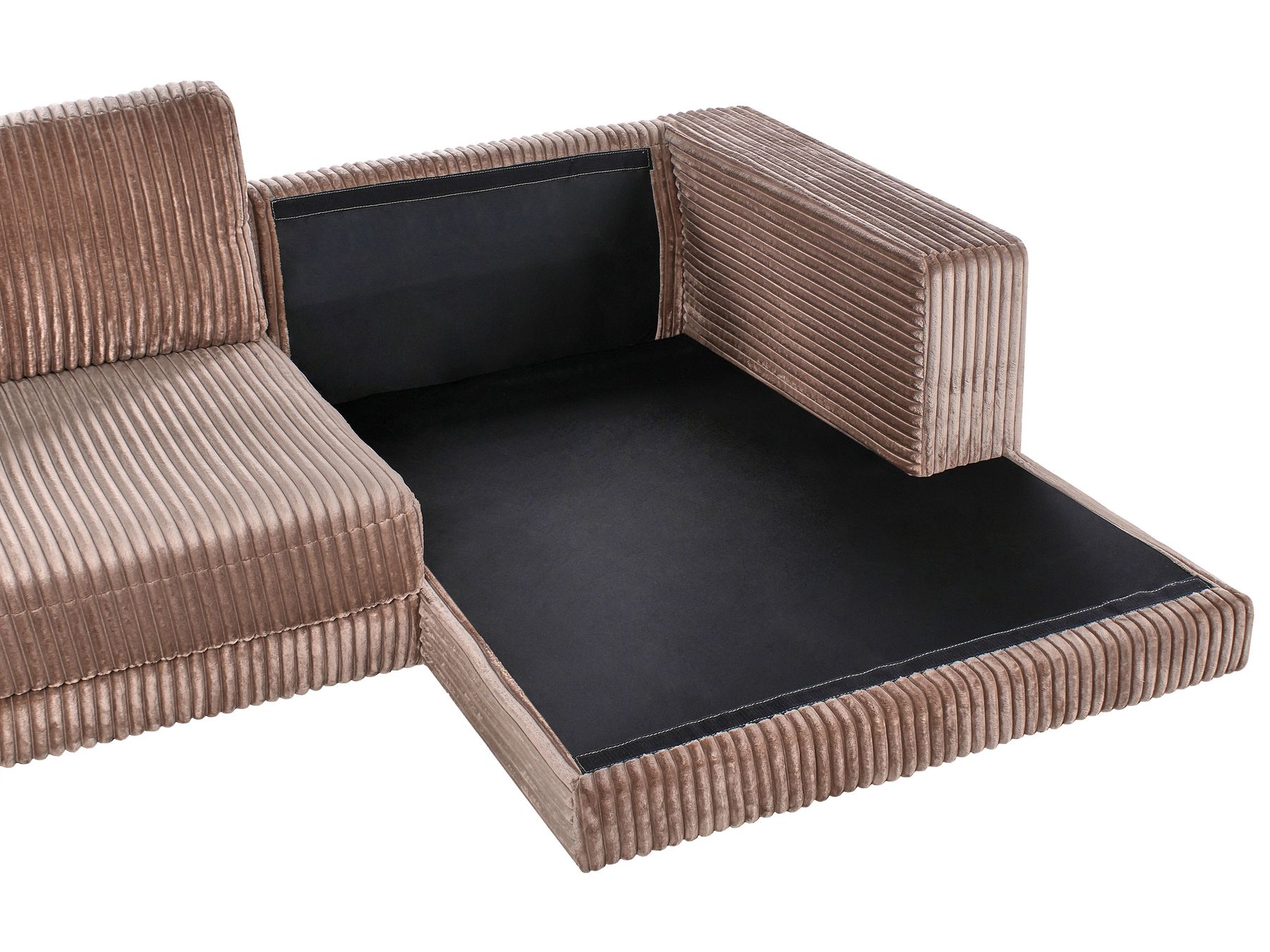 Corner Sofa LOFOTEN Corduroy Light Brown 3 Seater Left Hand