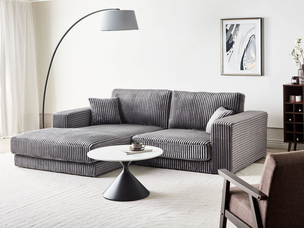 Corner Sofa LOFOTEN Corduroy Dark Grey 3 Seater Right Hand