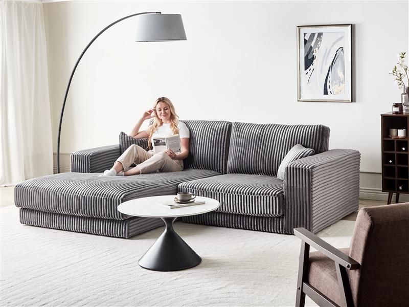Corner Sofa LOFOTEN Corduroy Dark Grey 3 Seater Right Hand