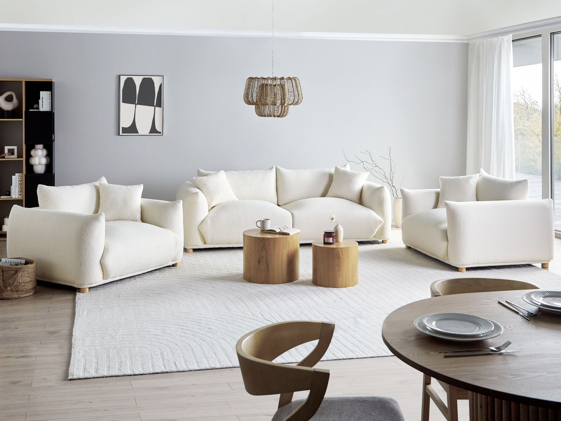 3 Seater Boucle Sofa Off-White LUVOS
