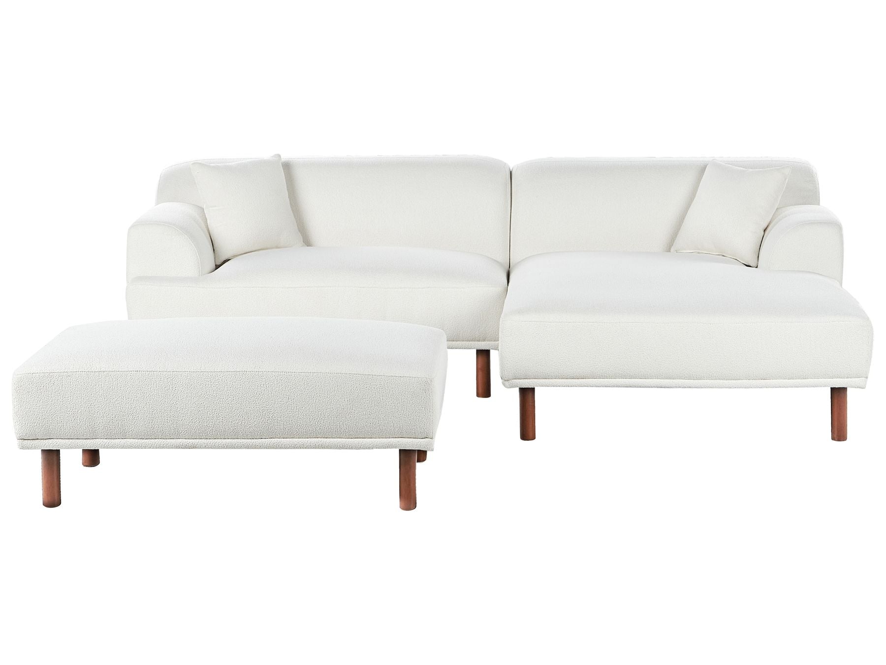 Corner Sofa HOLT Boucle White with Ottoman 3 Seater Left Hand