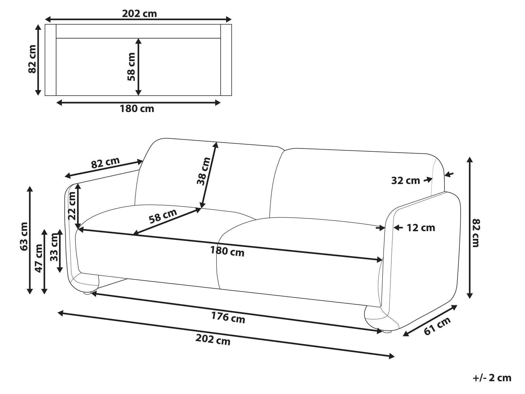 3 Seater Fabric Sofa White SALAND
