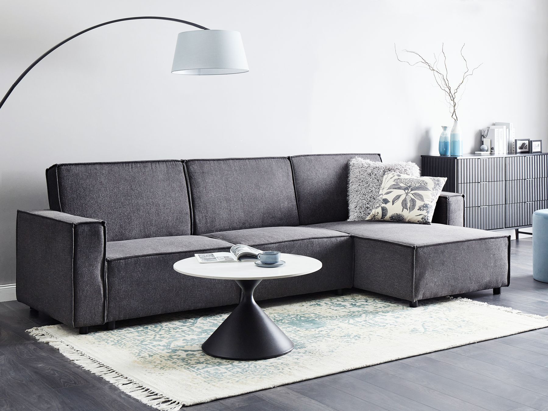 Corner Sofa Bed ROMEDAL II Fabric Graphite Grey 3 Seater Left Hand