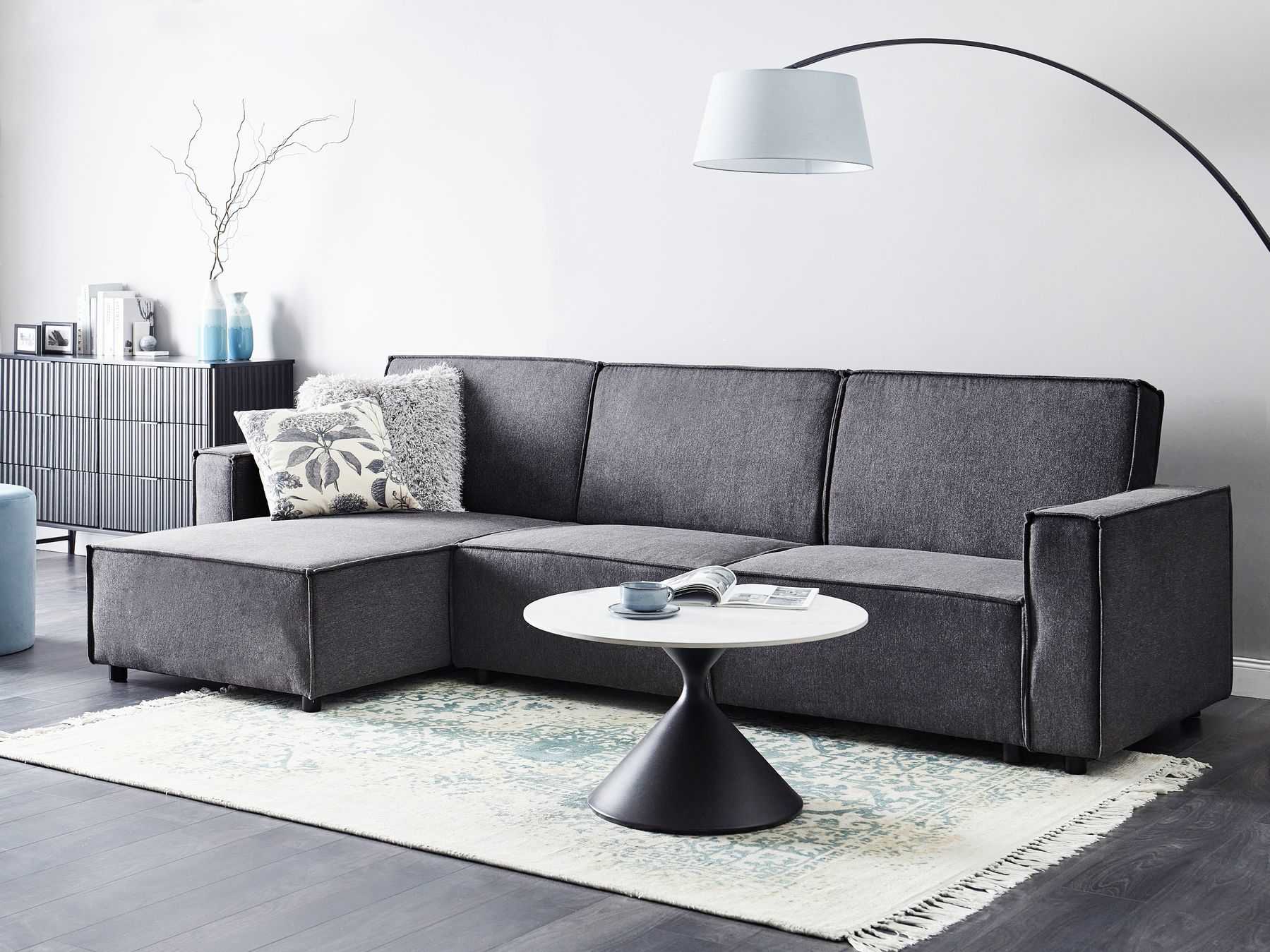 Corner Sofa Bed ROMEDAL II Fabric Graphite Grey 3 Seater Right Hand