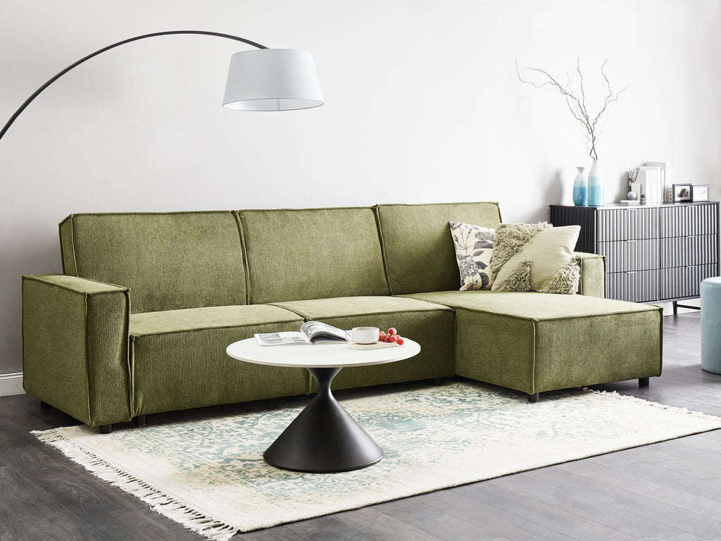 Corner Sofa Bed ROMEDAL II Fabric Dark Green 3 Seater Left Hand