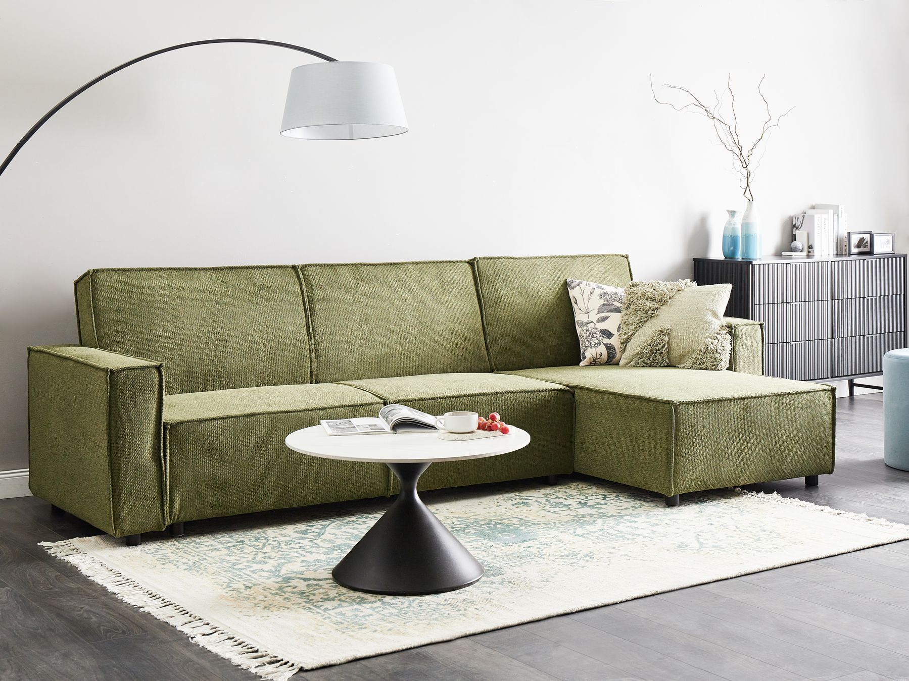 Corner Sofa Bed ROMEDAL II Fabric Dark Green 3 Seater Left Hand