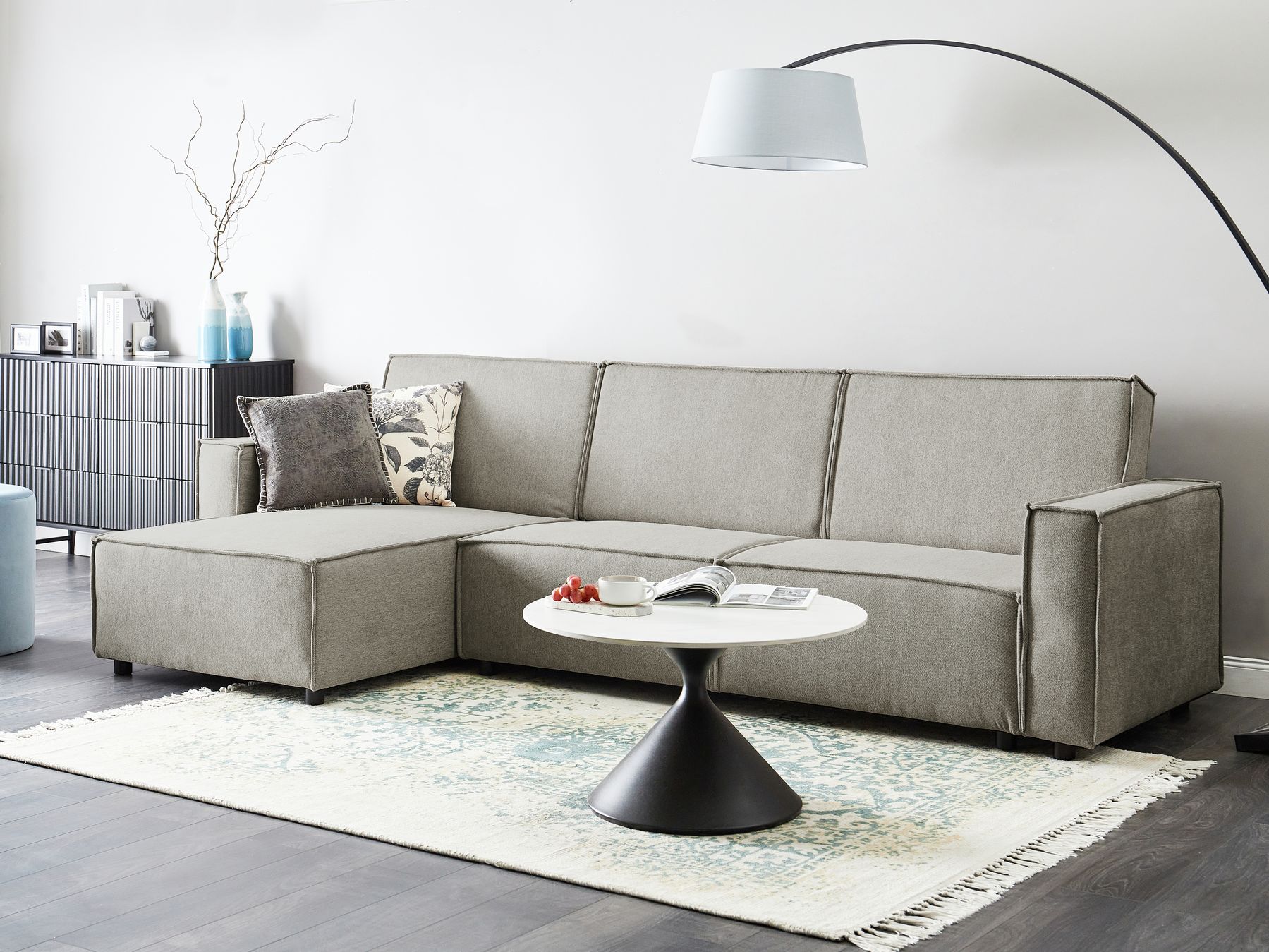 Corner Sofa Bed ROMEDAL II Fabric Beige 3 Seater Right Hand