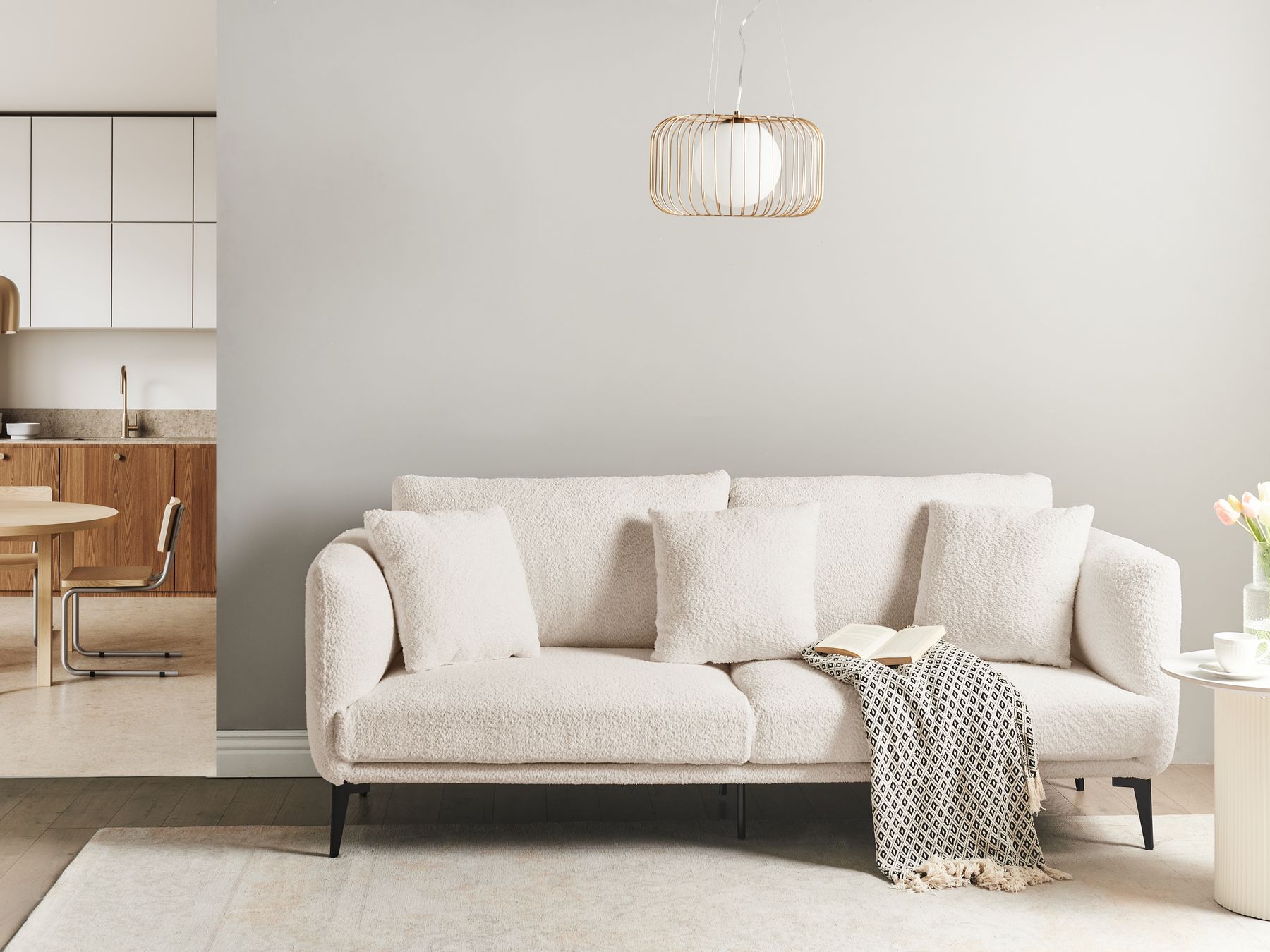 3 Seater Boucle Sofa White BODUM