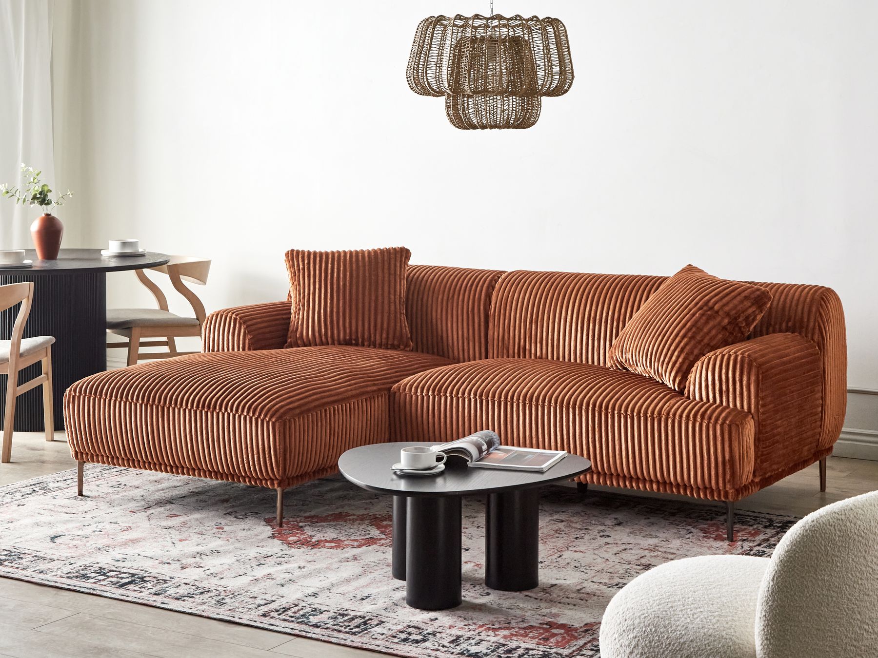 Corner Sofa STENUM Corduroy Brown Right Hand