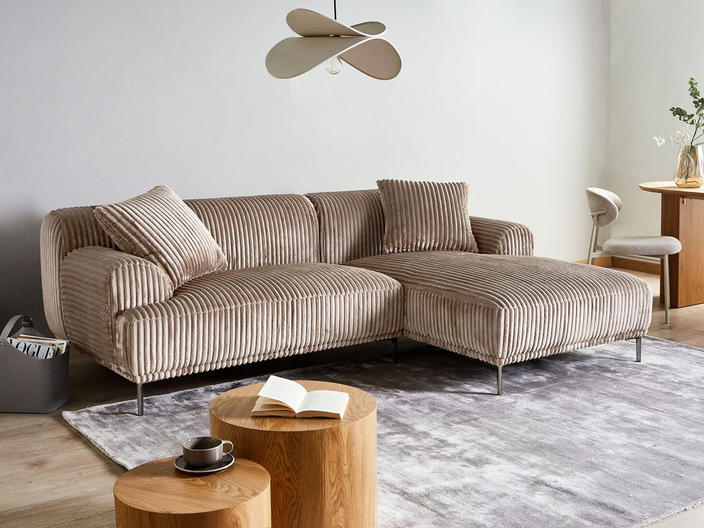 Corner Sofa STENUM Corduroy Light Brown Left Hand