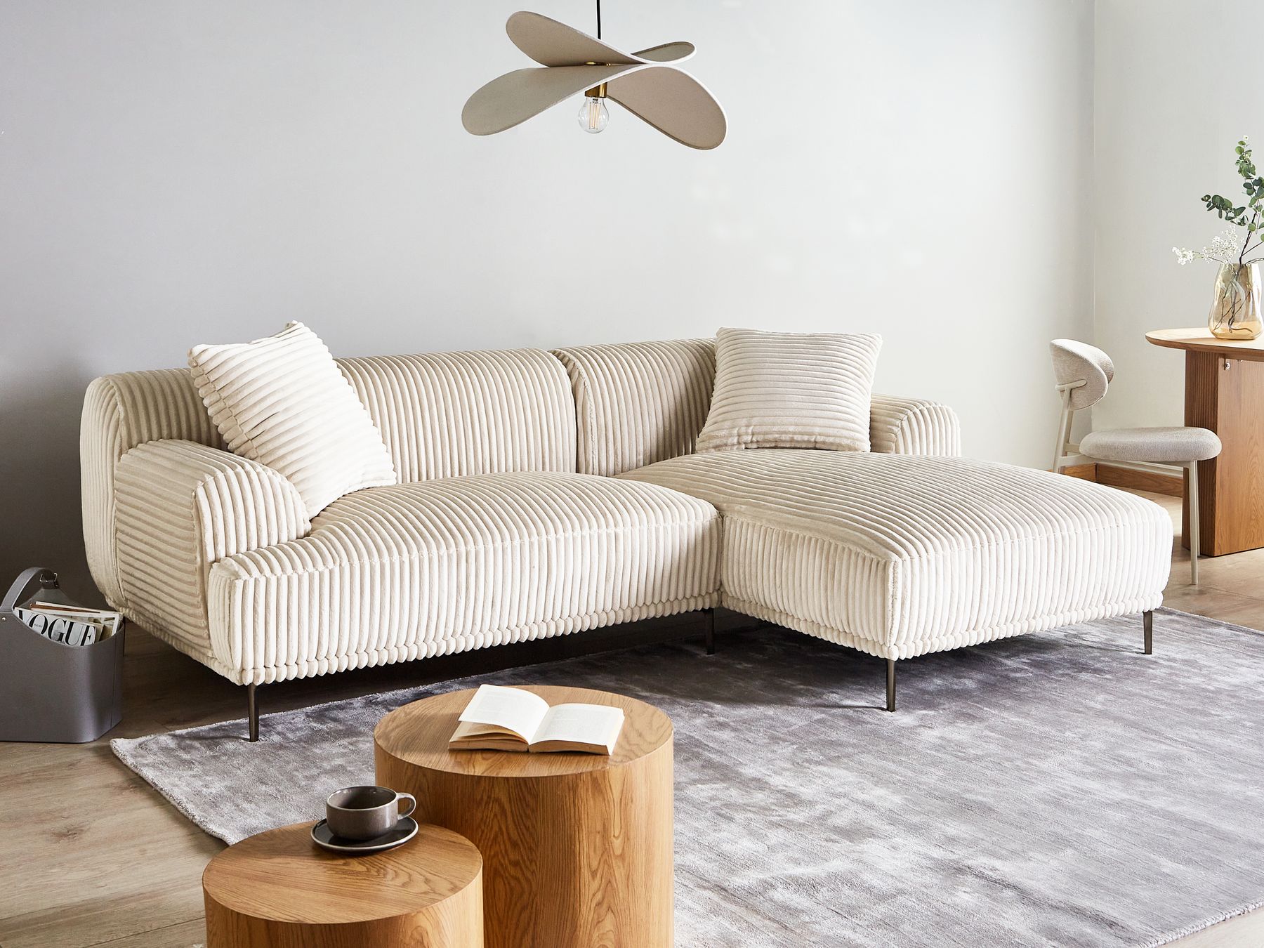 Corner Sofa STENUM Corduroy Off-White Left Hand