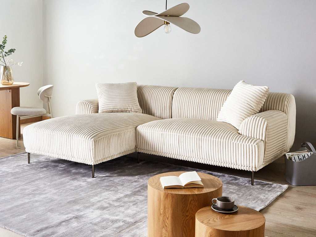 Corner Sofa STENUM Corduroy Off-White Right Hand