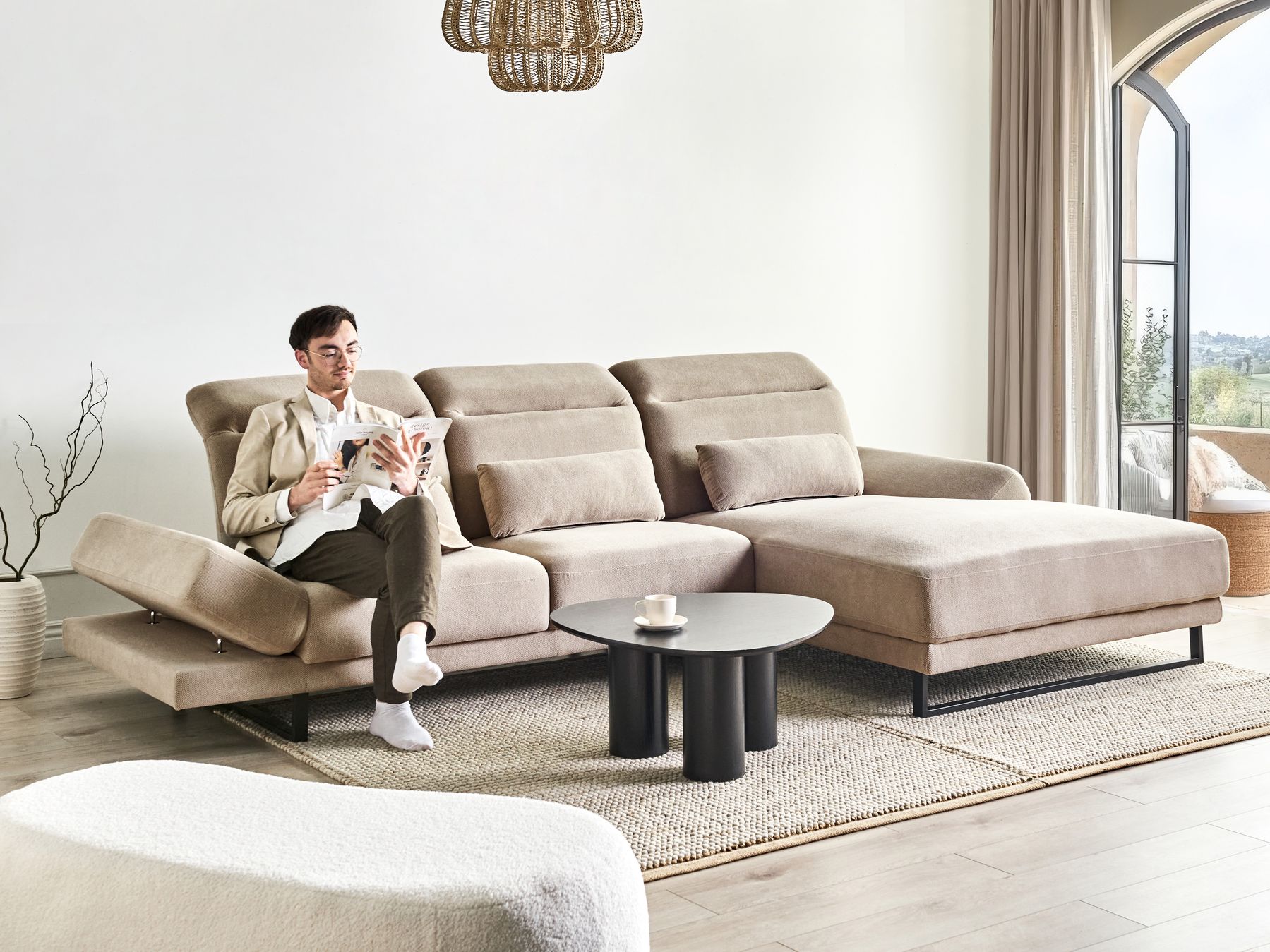 Corner Sofa IKAST  Fabric Taupe 4 Seater Left Hand