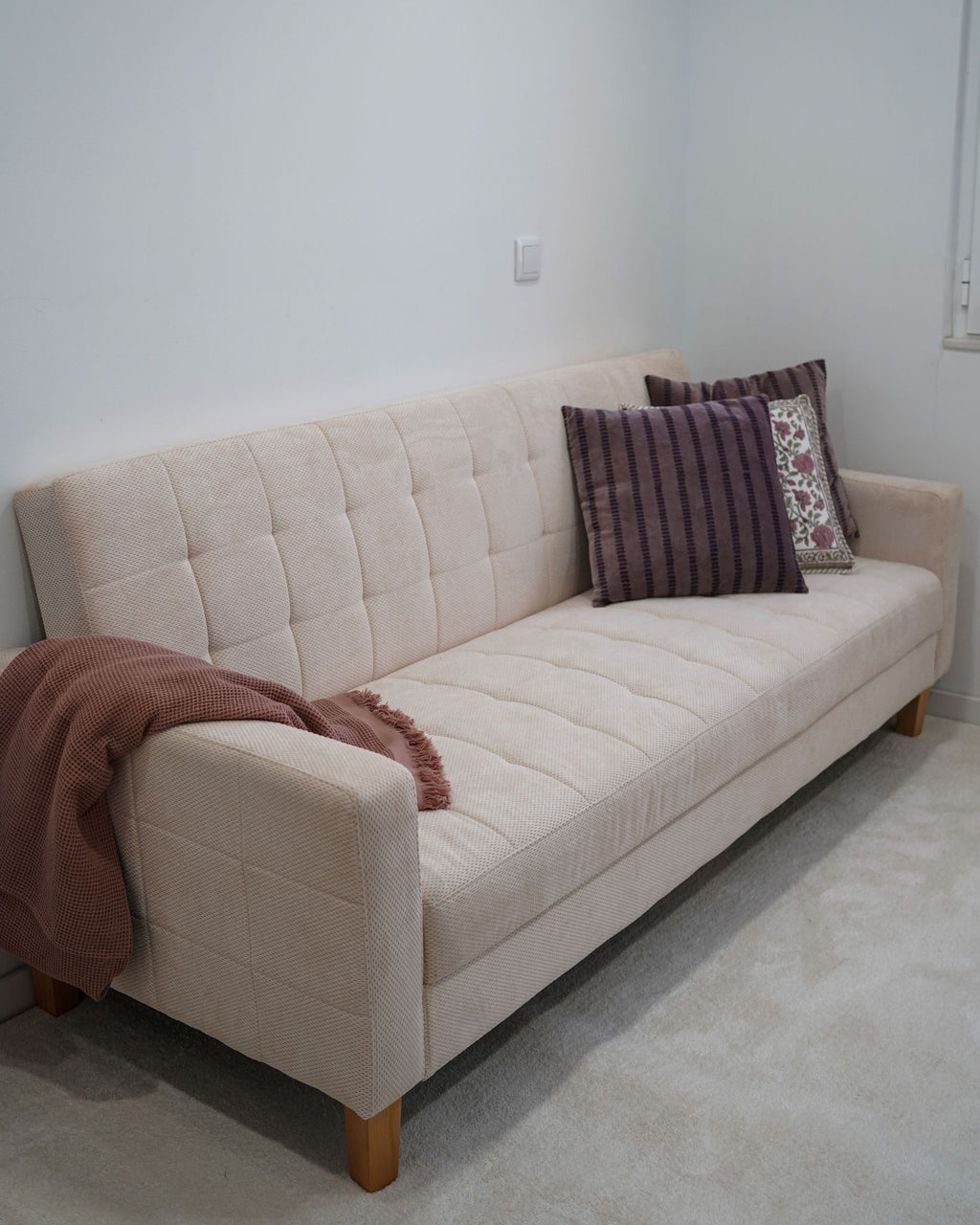 Sofa Bed VEHKOO Fabric Off-White 3 Seater