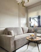 Corner Sofa Bed ABACKA Corduroy Beige 3 Seater Left Hand