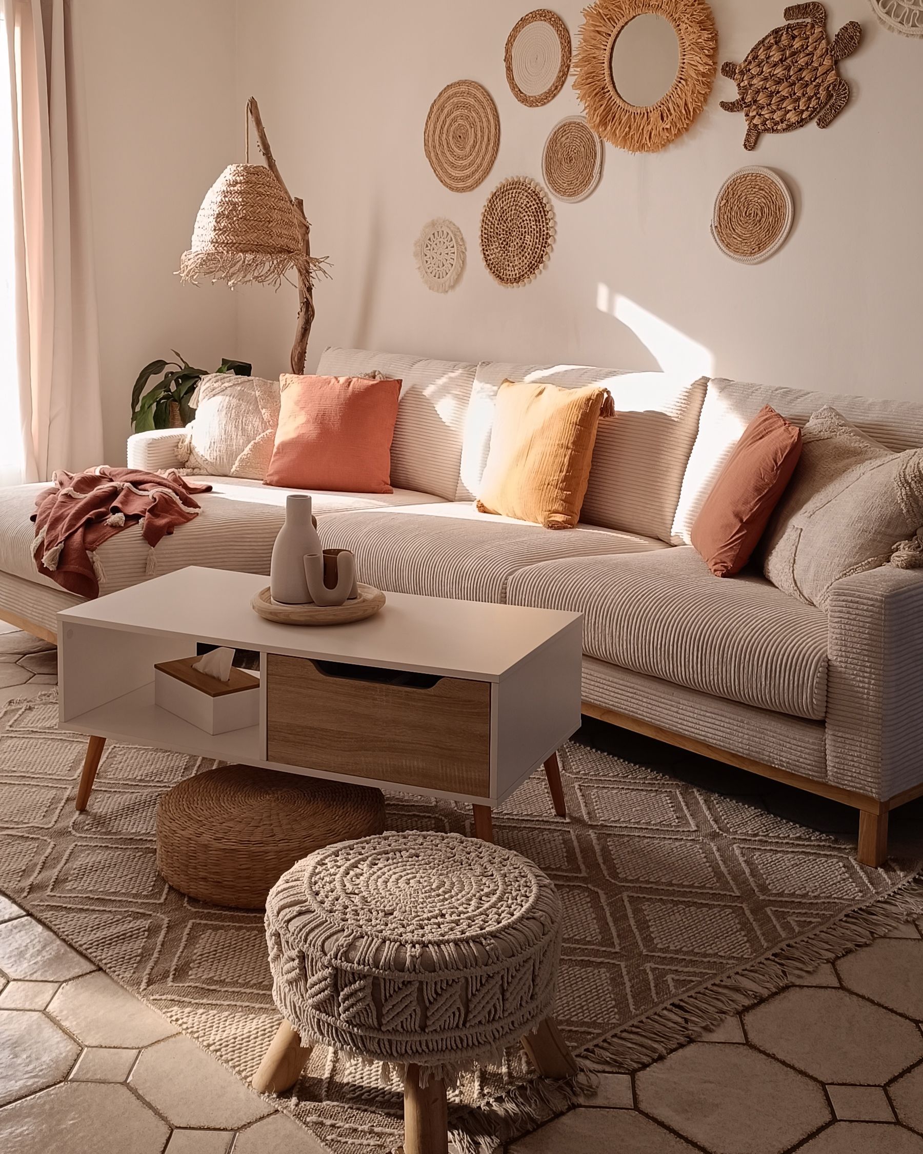 Corner Sofa SIGGARD Corduroy Light Beige 4 Seater Right Hand