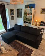 Corner Sofa Bed NESNA Fabric Black with Storage 3 Seater Right Hand