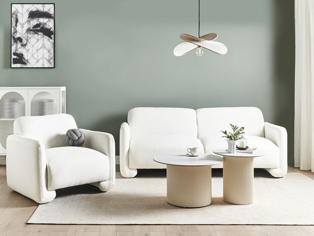 3 Seater Fabric Sofa White SALAND