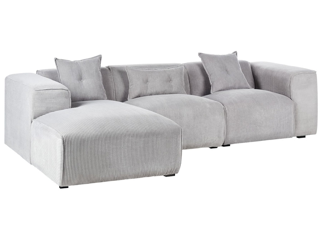 Right Hand Jumbo Cord Corner Sofa Light Grey DOLVA