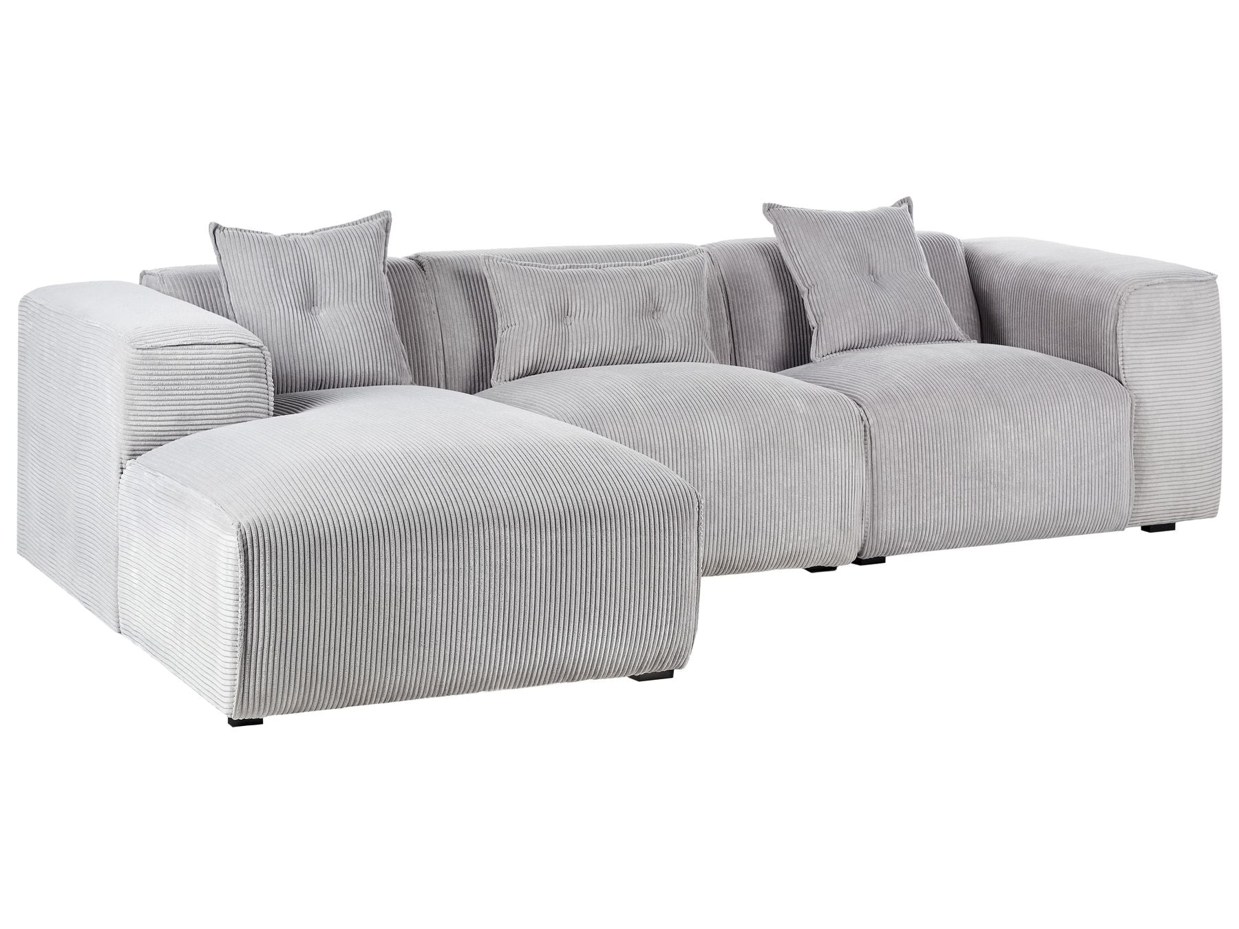 Right Hand Jumbo Cord Corner Sofa Light Grey DOLVA