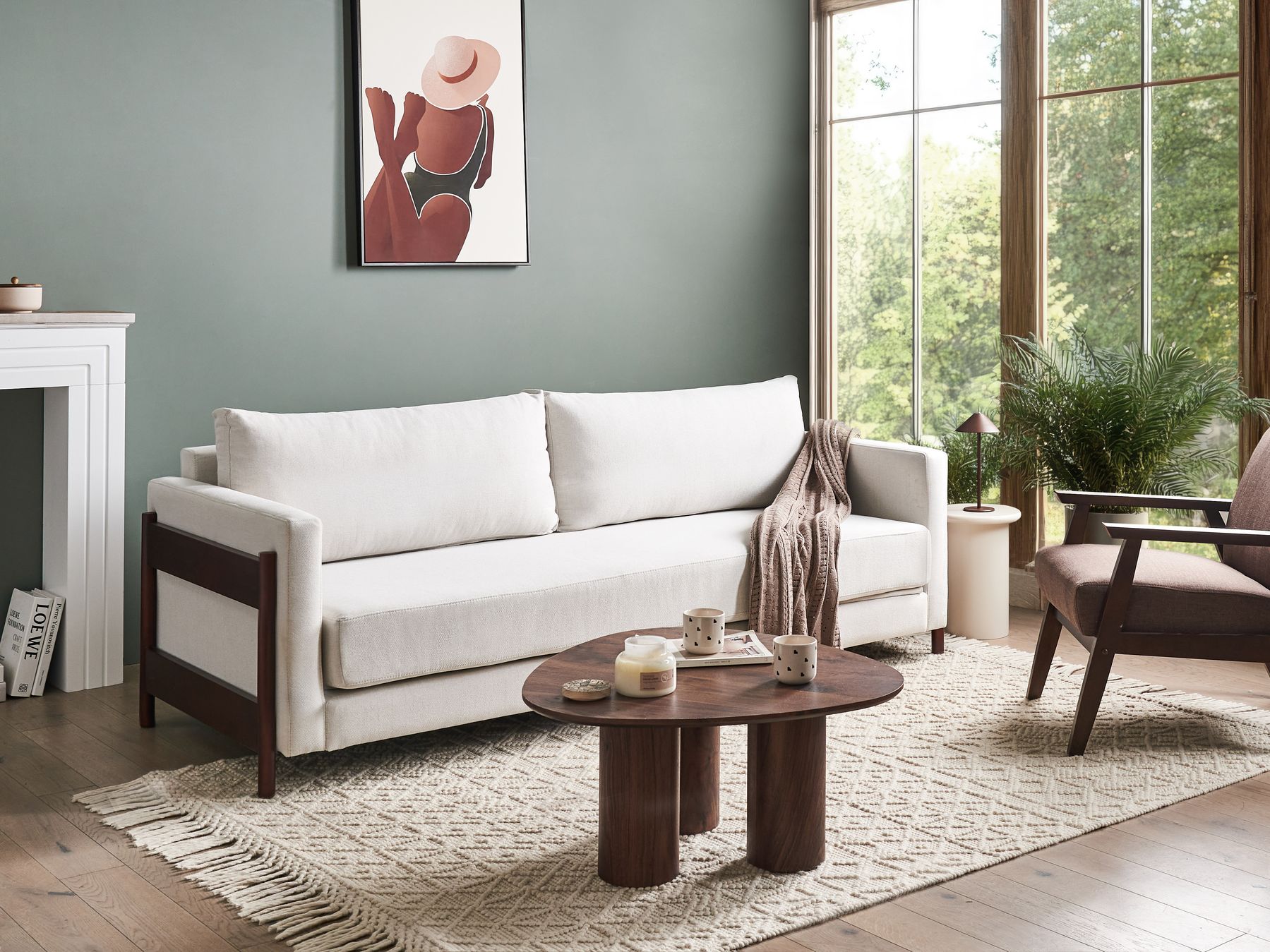 Sofa Bed ORSA Fabric Off-White 3 Seater