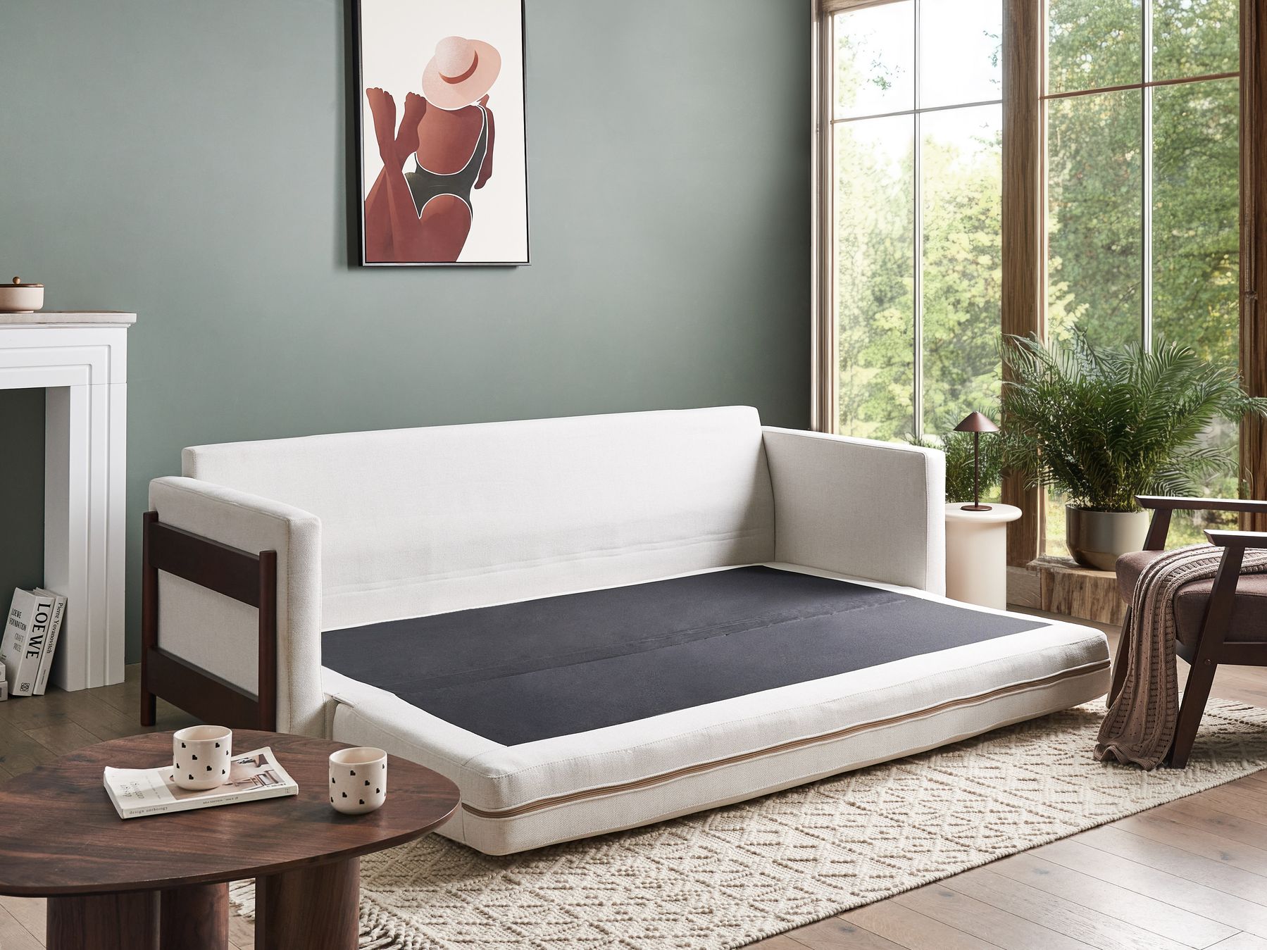 Sofa Bed ORSA Fabric Off-White 3 Seater