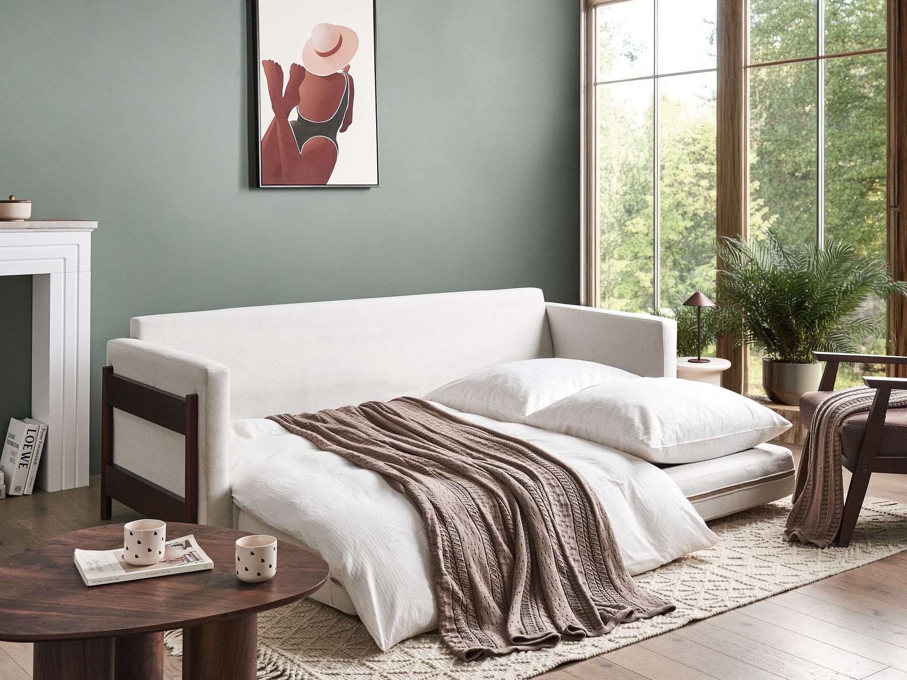 Sofa Bed ORSA Fabric Off-White 3 Seater
