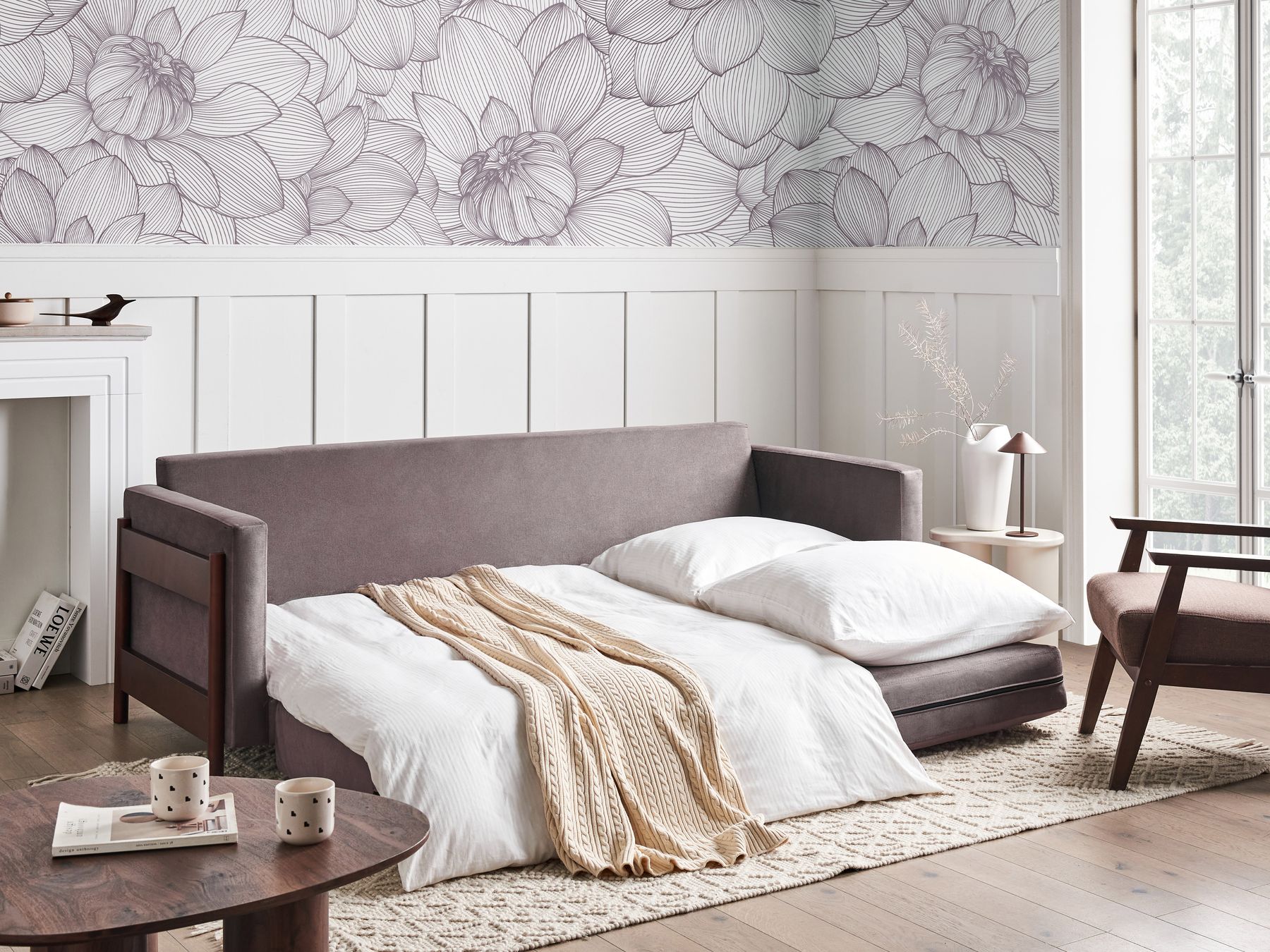 Sofa Bed ORSA Fabric Taupe 3 Seater