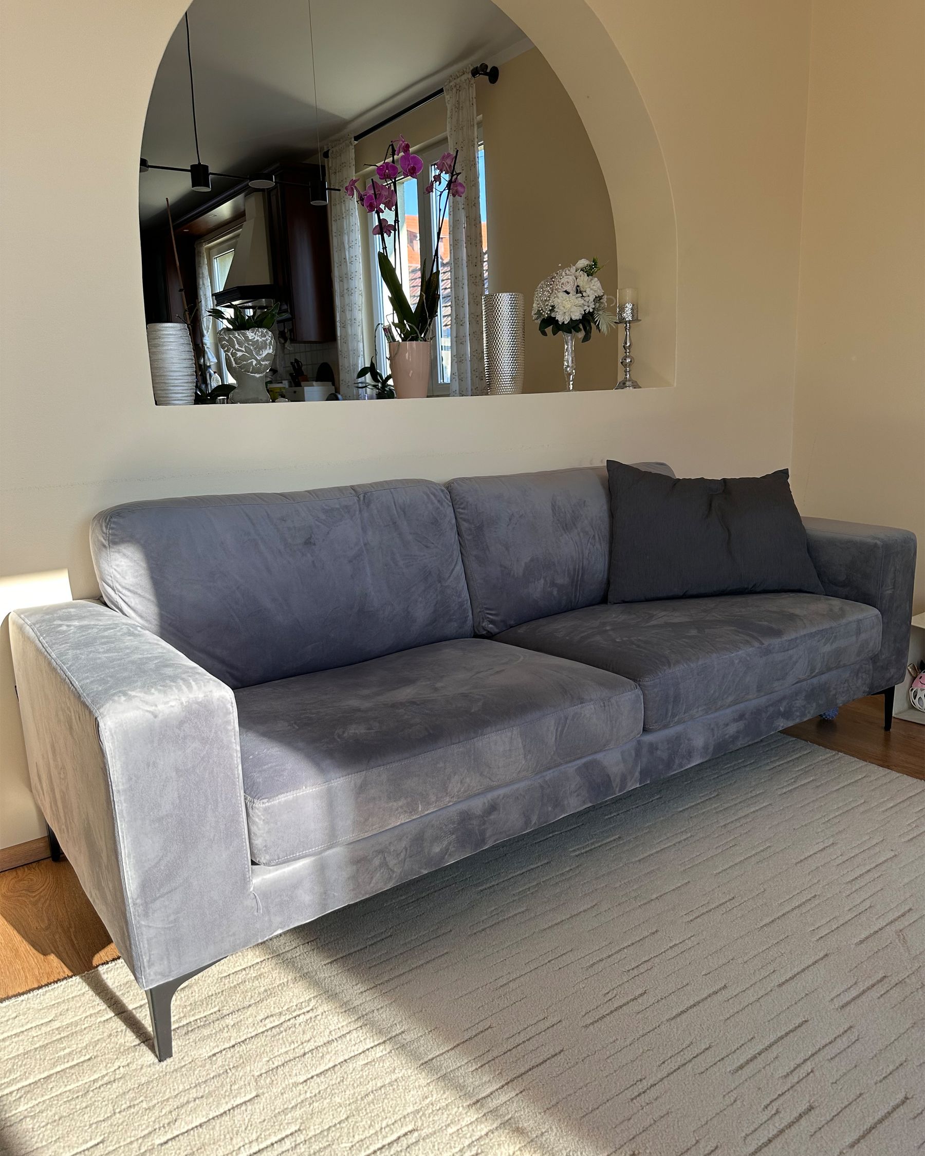 3 Seater Velvet Sofa Dark Grey VADSTENA