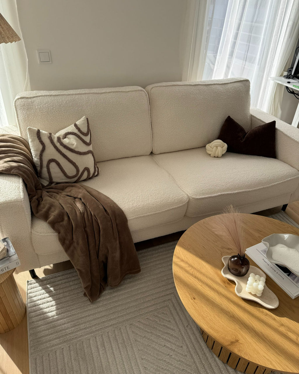 3 Seater Boucle Sofa White SAVALEN