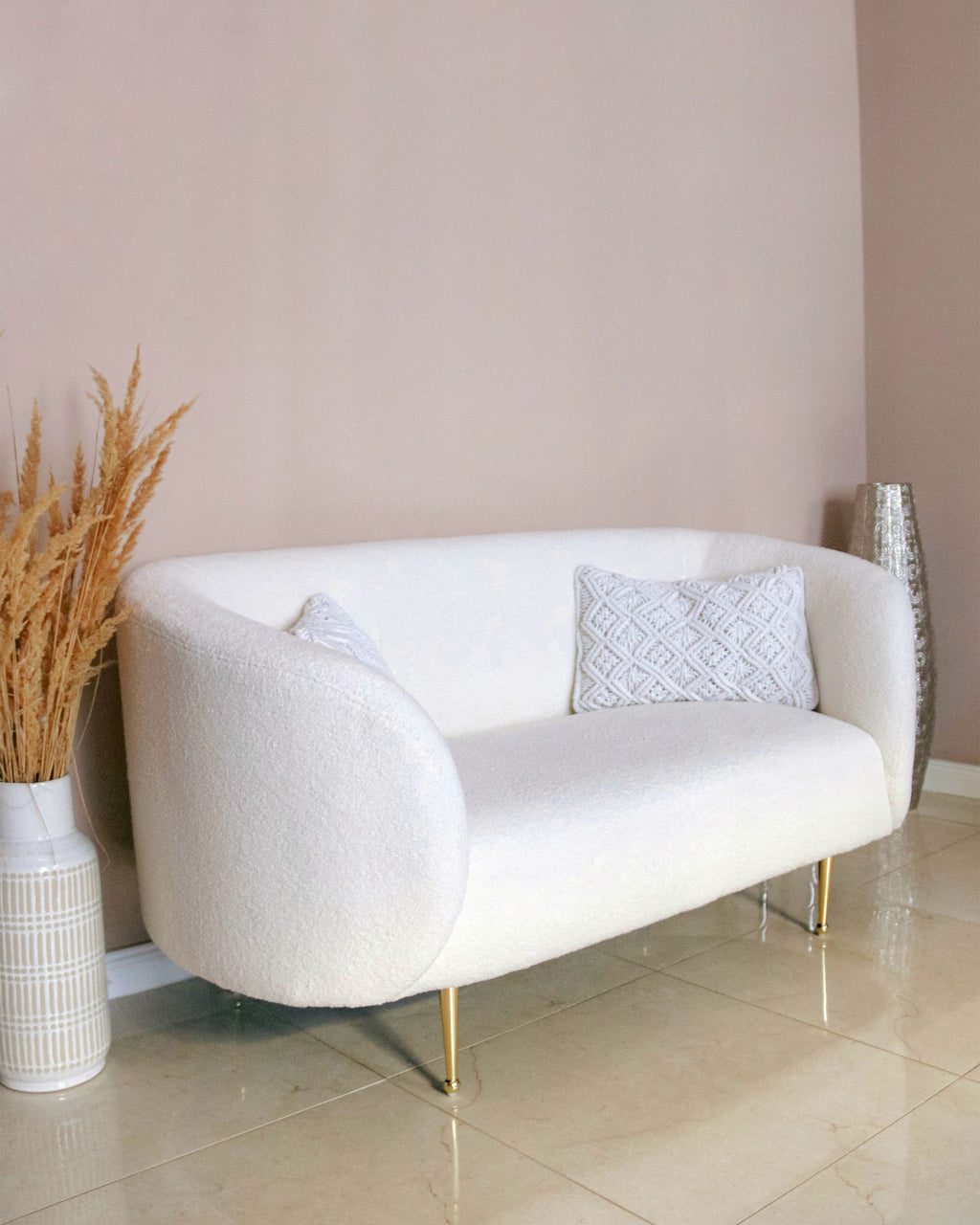 2 Seater Fabric Sofa Beige and Gold LOEN