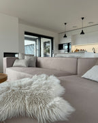 Left Hand Velvet 3 Seater Corner Sofa Taupe Beige VERNON