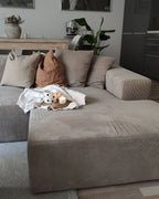 Corner Sofa LUNGO Corduroy Beige with Ottoman 4 Seater Left Hand