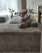 Corner Sofa LUNGO Corduroy Beige with Ottoman 4 Seater Left Hand