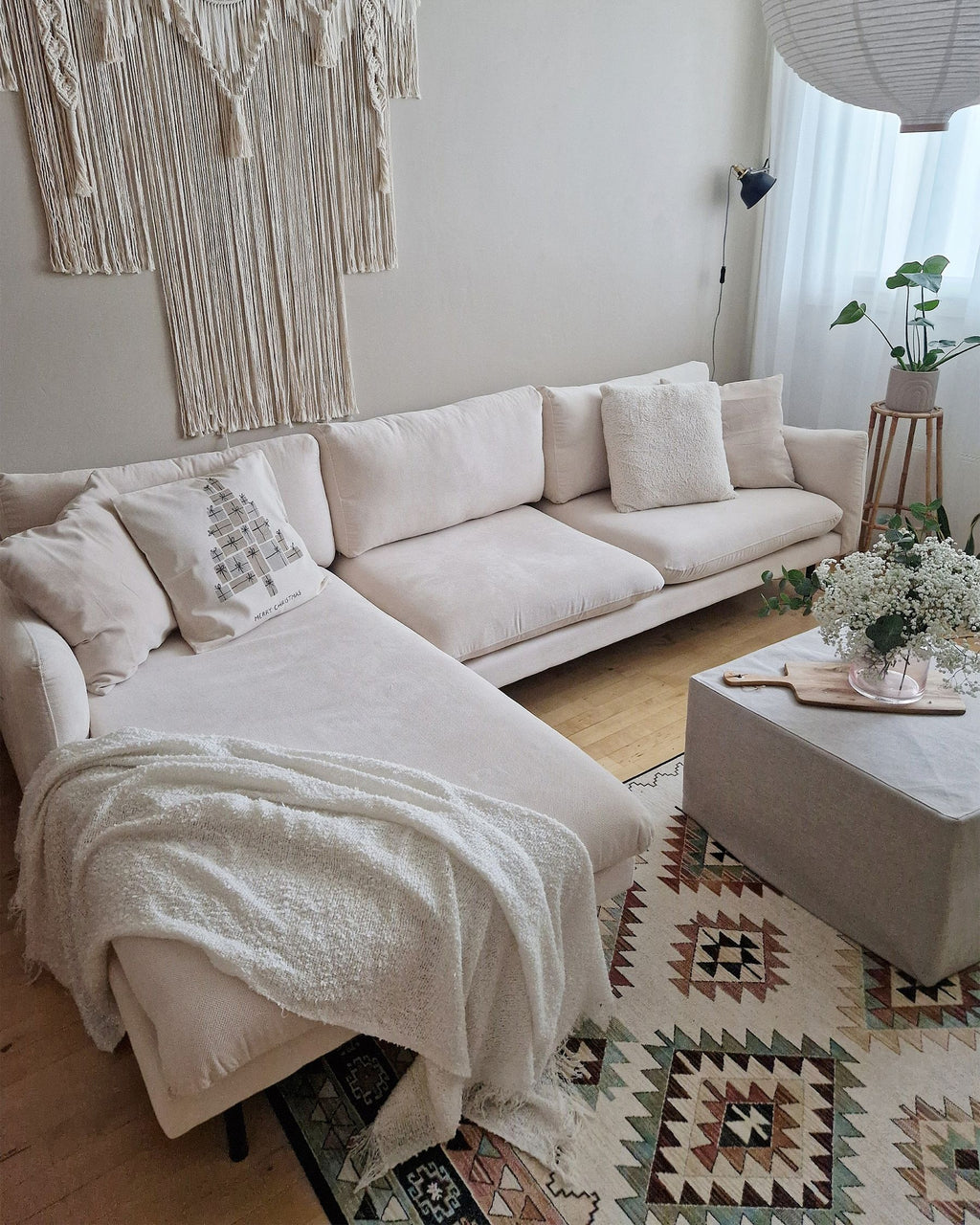 Corner Sofa VINTERBRO Fabric Light Beige 4 Seater Right Hand