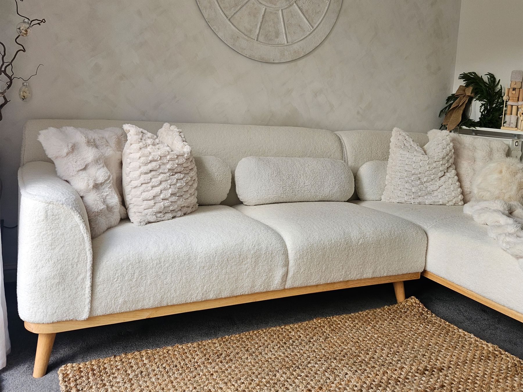 Right Hand Boucle Corner Sofa White SIMOS