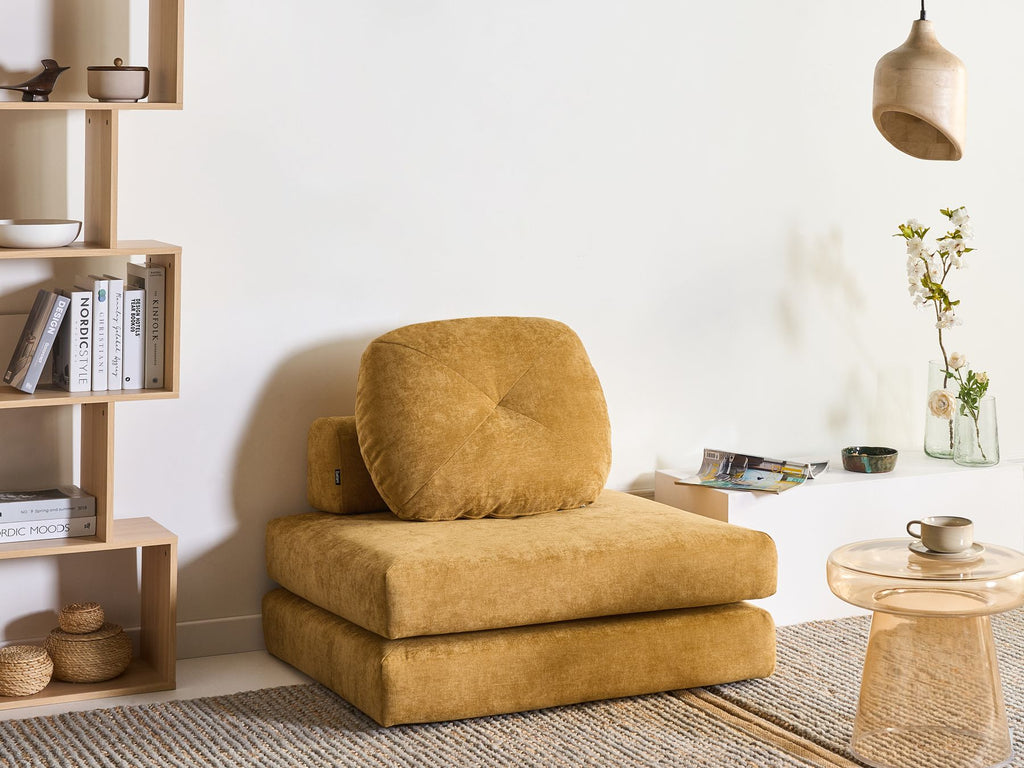 Single Sofa Bed OLDEN Fabric Mustard