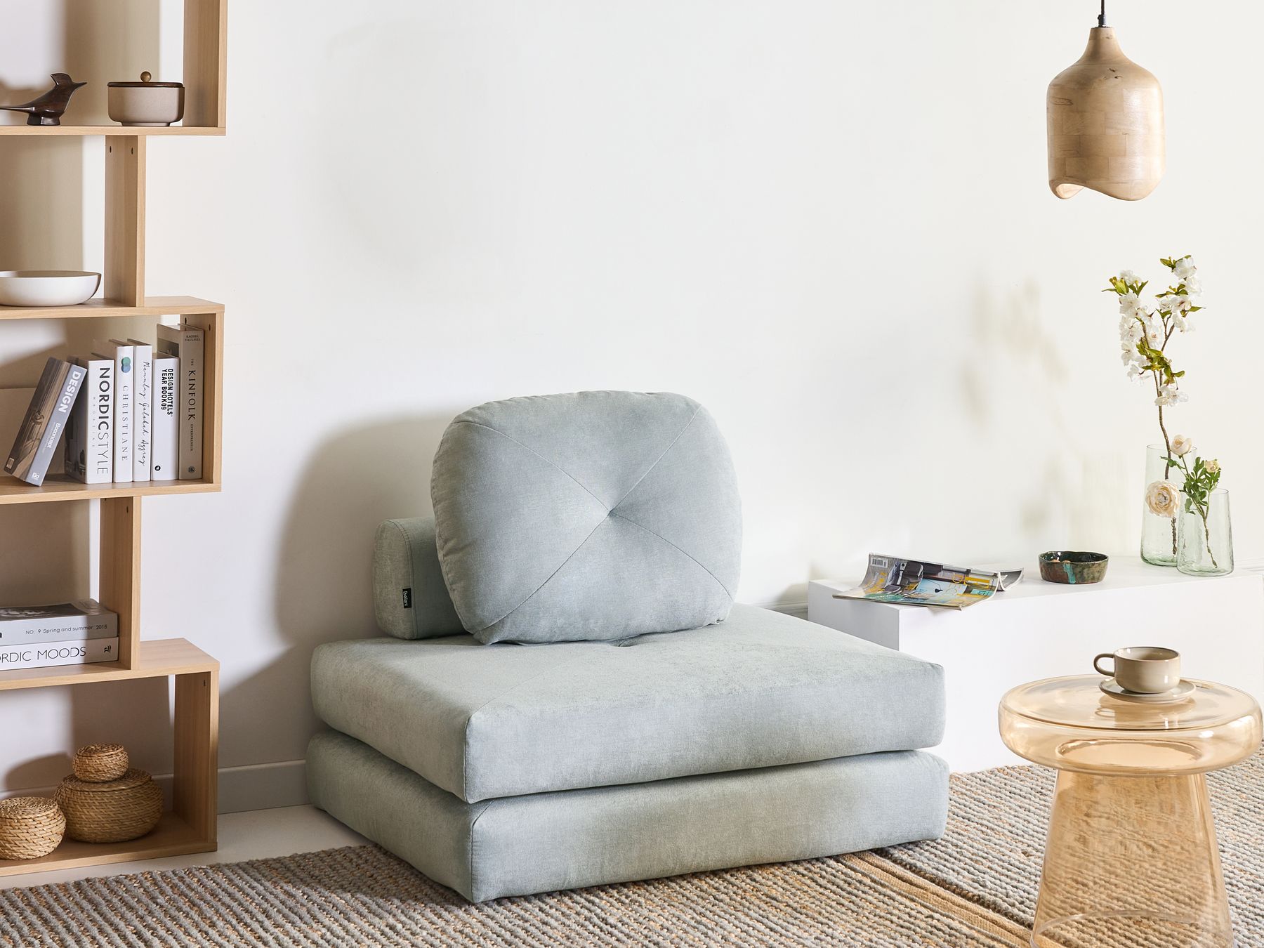 Single Sofa Bed OLDEN Fabric Light Blue