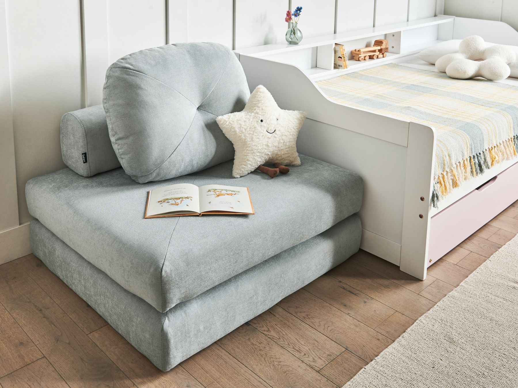 Single Sofa Bed OLDEN Fabric Light Blue