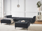 Modular Corner Sofa Bed ABERDEEN Velvet Black 4 Seater Right Hand