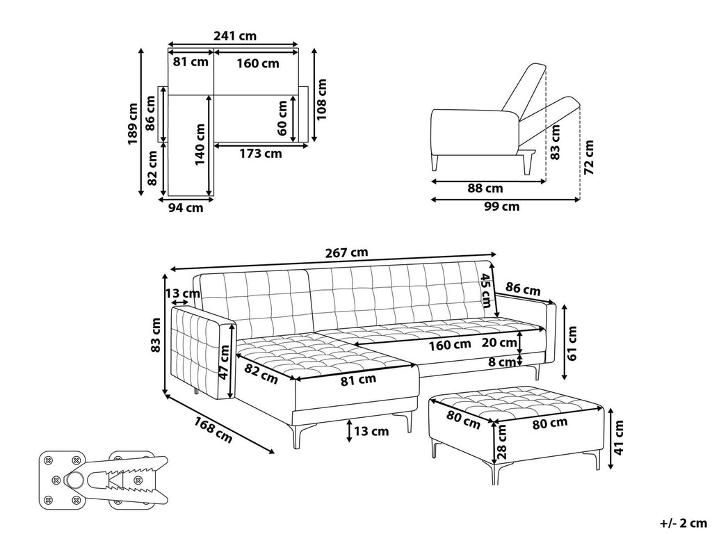 Modular Corner Sofa Bed ABERDEEN Velvet Black 4 Seater Right Hand