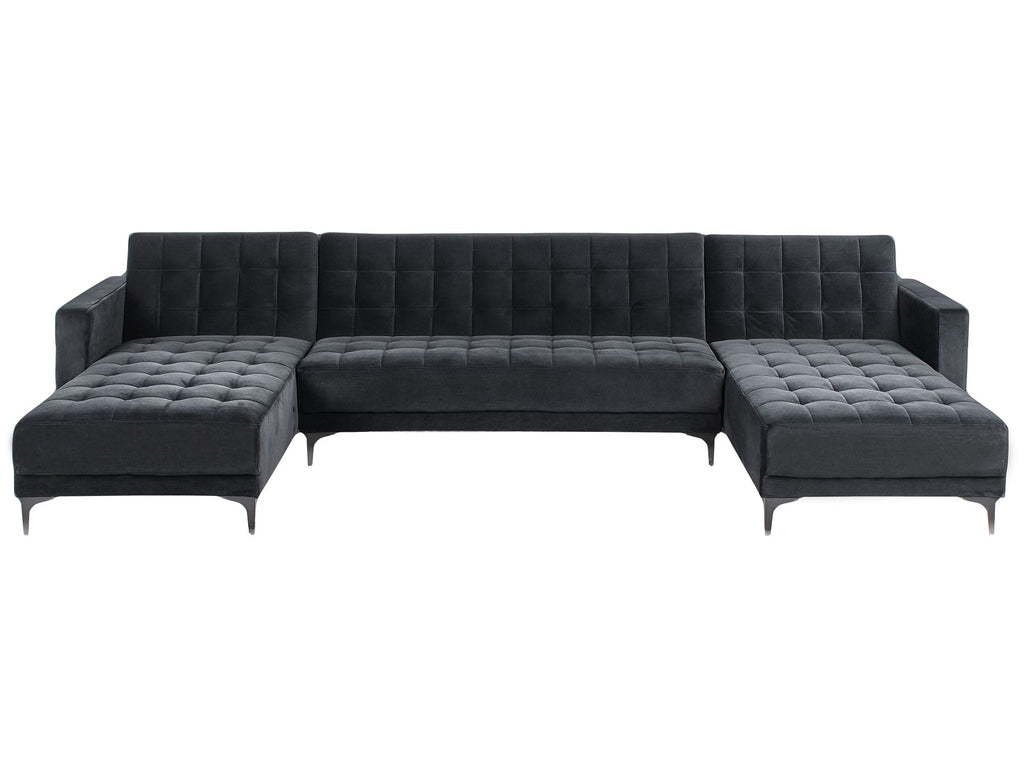 Modular U-Shape Sofa Bed ABERDEEN Velvet Black 5 Seater