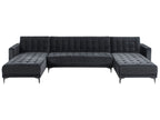 Modular U-Shape Sofa Bed ABERDEEN Velvet Black 5 Seater