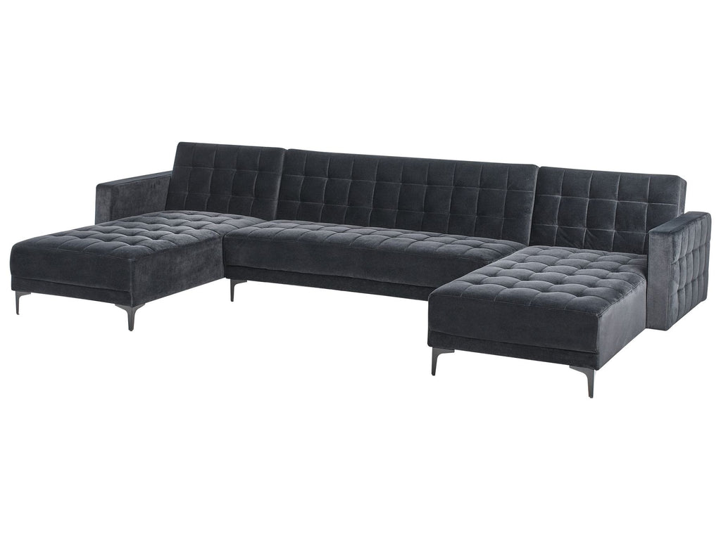 Modular U-Shape Sofa Bed ABERDEEN Velvet Black 5 Seater