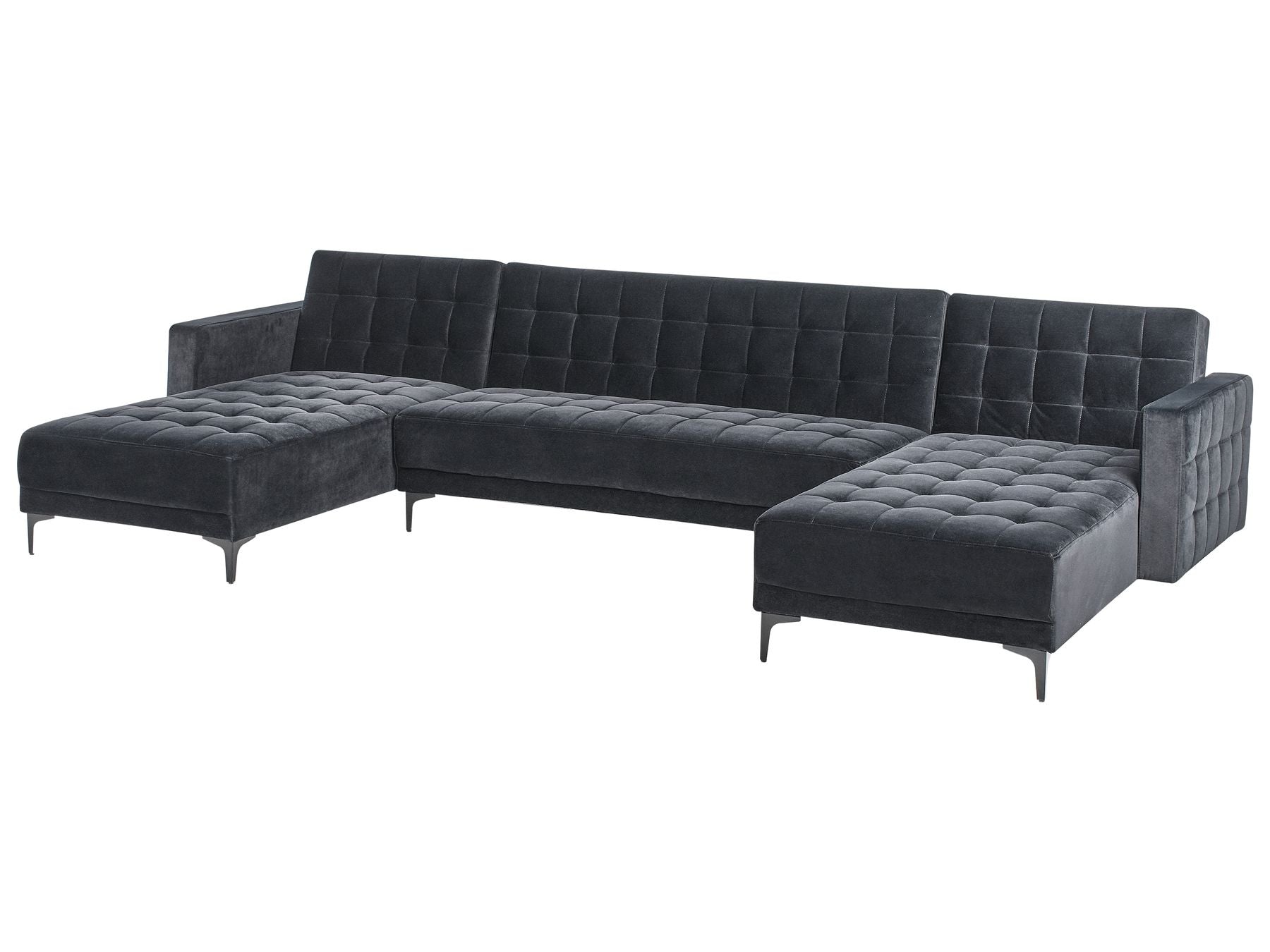 Modular U-Shape Sofa Bed ABERDEEN Velvet Black 5 Seater